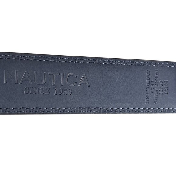 Nautica Mens Brown Leather Belt With Silver Buckle Size 36 Classic Preppy - Picture 4 of 8